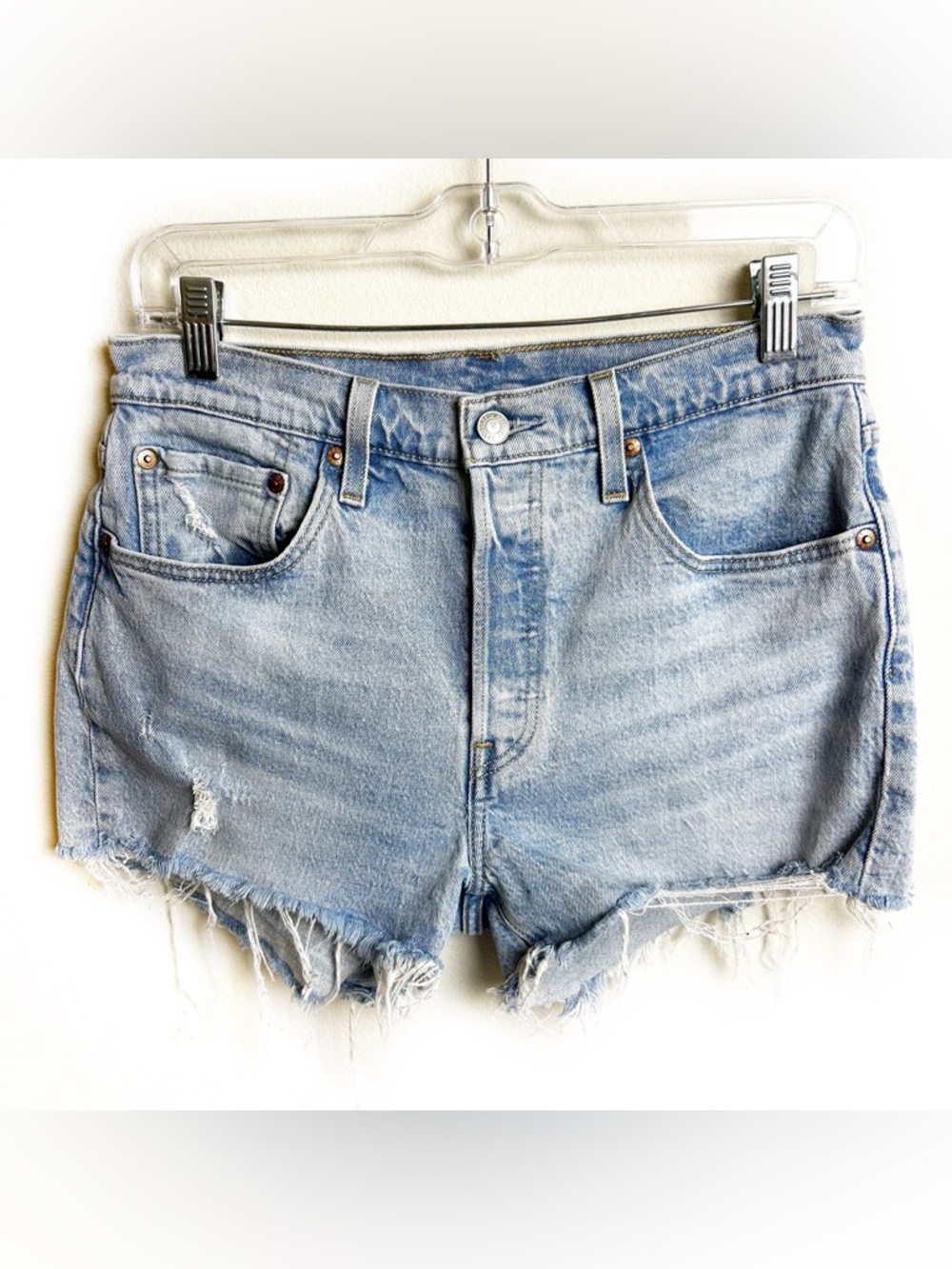 Levi's 501 Light Blue Distressed Denim Cutoff Shorts